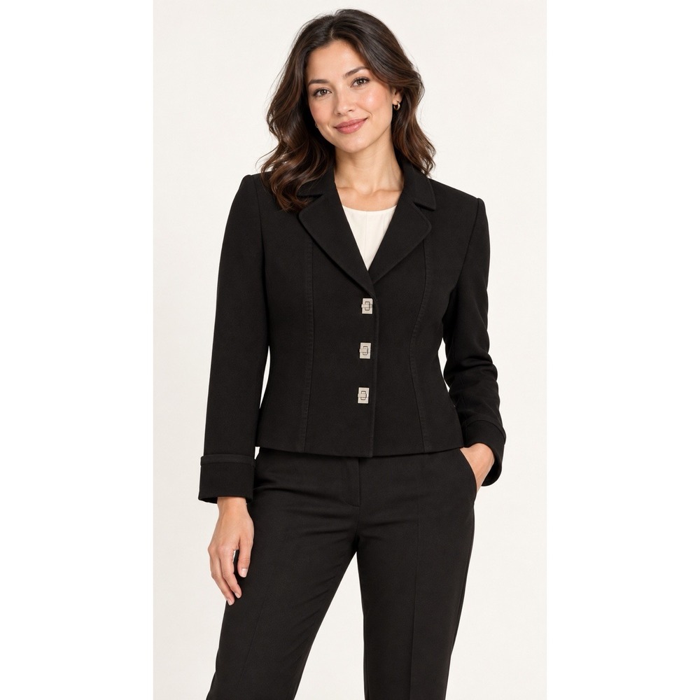 Tahari Arthur S. Levine Women's 4P Black Blazer Geometric Clasp Career Jacket